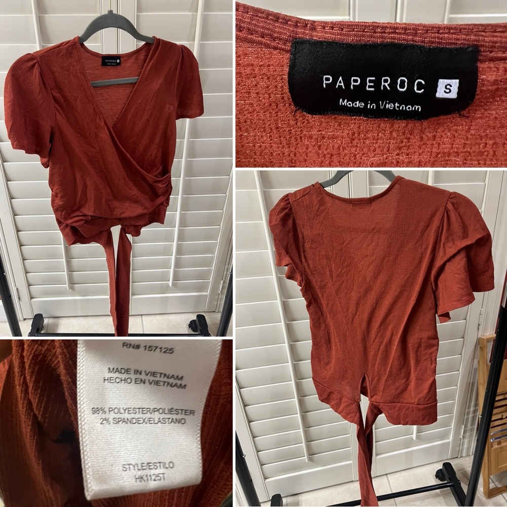 Rustic crop tie shirt, size S